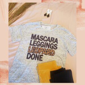 Gray Marled Funny Mascara Leggings Leopard Done Short Sleeve T-Shirt